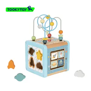 Caixa de brinquedo multifuncional para brincar, caixa de brinquedo em forma de correias, caixa de brinquedo para atividades espaciais de madeira