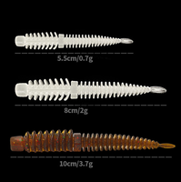 10 pièces/sac 55mm 80mm 100mm Appâts souples artificiels bioniques en TPE, spirale flash, pour la pêche à la truite et au bar, vers en plastique, appâts en bâtonnets