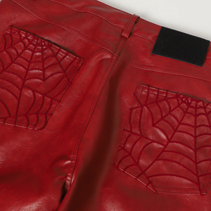 <span class=keywords><strong>Pantaloni</strong></span> in Pelle PU Impermeabili con Zip, Ricamo a Ragnatela, Gamba Larga, Stile Baggy e Accumulato - Product Image 5