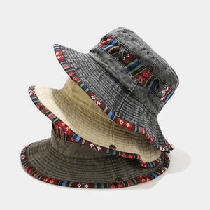 Cappello da pescatore in cotone lavato bohémien cappello da sole estivo per il tempo libero all'aperto per la pesca a tesa grande cappello da pescatore - Product Image 1