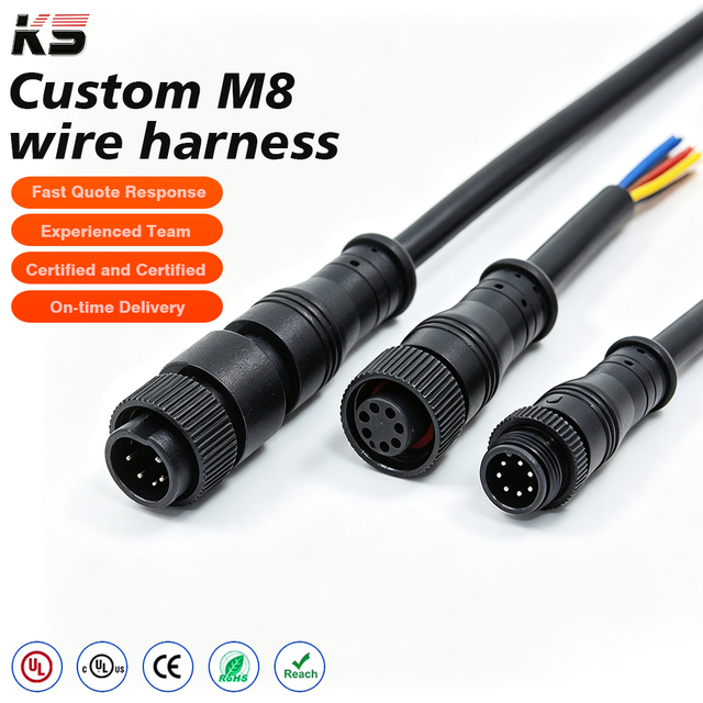 IP67 Waterproof M12 3 4 8 12 Pin Male Female PCB Metal Connector Custom OEM Wire Cable Assembly Industrial Automation Harness