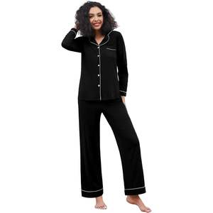 Pyjamas en viscose de bambou pour femmes, doux et côtelés, ensemble 2 pièces, haut boutonné et pantalon, tailles S à XXL - Product Image 2