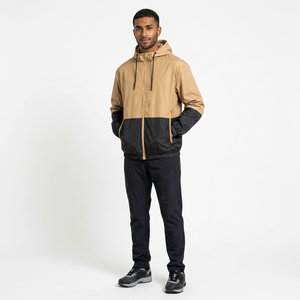 Custom <b>Men's</b> Hooded Stand Collar Windbreaker Waterproof <b>Canvas</b> Outdoor Sport Running <b>Jacket</b> Reflective Logo Front Plain Dyed - Product Image 1