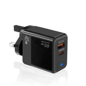 Full Protocol Support US EU UK Plug USB PD 65W GaN Wall Charger QC3.0 PD45W Fast Charging Power Adapter With LED <b>Light</b> - Product Image 6