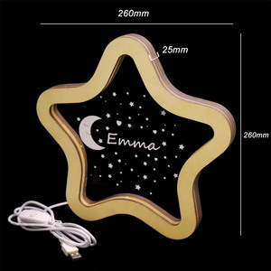 Veilleuse en bois 3d acrylique créative personnalisée en forme d'étoile lampe de table à cadre en bois pour chambre à coucher, cadeaux d'anniversaire pour enfants - Product Image 2