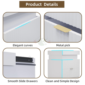 Table de <span class=keywords><strong>chevet</strong></span> en bois blanc avec station de charge et éclairage LED, table de <span class=keywords><strong>chevet</strong></span> moderne à rainures, plateau coulissant et tiroirs - Product Image 5