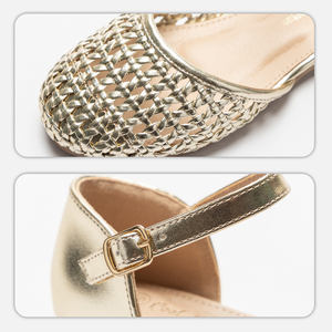 Scarpe Mary Jane da bambina Hicute con fibbia, in tessuto dorato a rete traforata, per primavera, estate, vacanze, casual, di tendenza. - Product Image 5