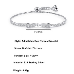 925 Sterling Silver Jewelry Manufacturer 5A Cubic Zircon Heart Shape Bow Water Drop Gold Plated <strong>Adjustable</strong> Tennis <strong>Bracelet</strong> - Product Image 4
