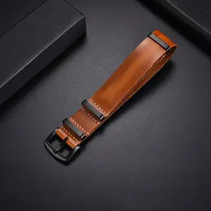 2024 New Vegetable taned Leather Watch Strap 18mm 20mm 22mm 24mm PVD Black Zulu Strap Handmade Full Grain Leather Watch Bands