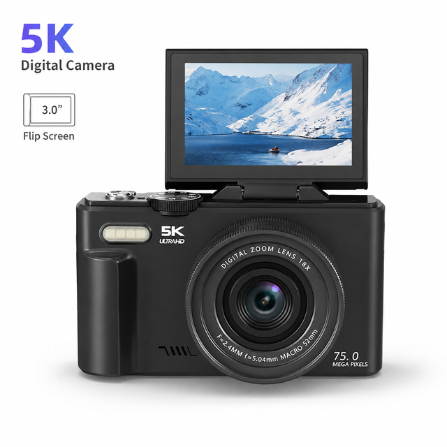 5K 75MP CMOS Sensor Digital Camera Displacement IS WiFi Vlogging 18X Zoom 3.0 Inch Flip Screen Mirrorless for Students Retro