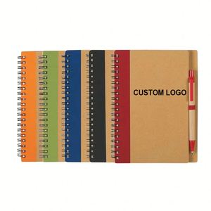 Customized Logo Size Promotion Notebooks Wire Binding Spiral Kraft Paper Cover Recycled Coil Notebook With Ball Pen - Product Image 1