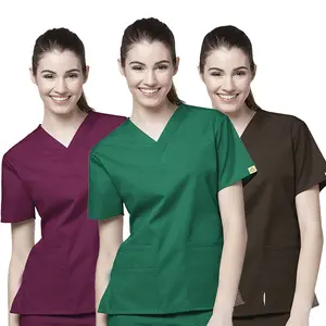 Custom Design V Neck Stretch Top And Pants Hospital Uniforms Suits Beauty Salon Nursing Medical Jogger Scrubs Women's Scrub Sets