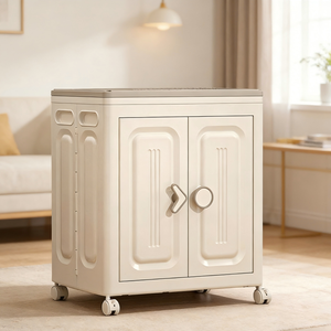 Armoire de rangement pliable et repliable avec portes transparentes, organisateur en plastique PP gain de place, roulettes, moulé par <span class=keywords><strong>injection</strong></span>, grande capacité - Product Image 1