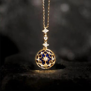 Collana di lusso retrò alta Sense di pietra blu sole luna stelle squisita catena clavicola - Product Image 1