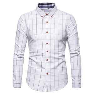 高品质大码男士衬衫商务格纹长袖修身正装衬衫格子休闲成人 100% 棉 ODM - Product Image 2
