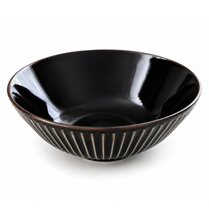 Bol en céramique mat minimaliste de 21,5 cm avec détails radiaux distinctifs pour la consommation - Product Image 1