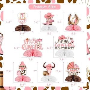 8 pièces Décoration de table en papier écologique rose, thème Cowgirl Western, centre de table nid d'abeille pour baby shower Cowgirl - Product Image 5