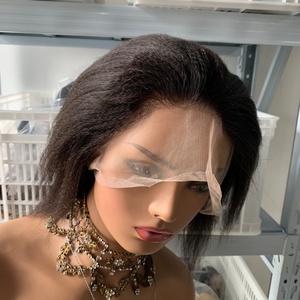 Perruque complète en dentelle CF181 en cheveux humains vierges Yaki noirs non traités, à raie libre, pour tressage, vente directe usine, 8-10 pouces, peut être tressée - Product Image 2