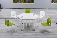 Bureau combiné multifonctionnel triangulaire et trapézoïdal avec roulettes, mobile, modulable et réglable en hauteur