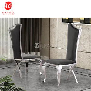 Silla de terciopelo antigua con mango trasero de Tela Gris, patas de acero inoxidable MG006