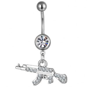 Anneaux de nombril personnalisés en forme de pistolet, bijoux de piercing sexy en acier inoxydable 316L avec zircon et cristal pour femmes - Product Image 6