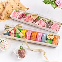Boîtes à macarons transparentes, boîtes à gâteaux blancs, boîtes à desserts en papier avec fenêtre pour fraises enrobées de chocolat