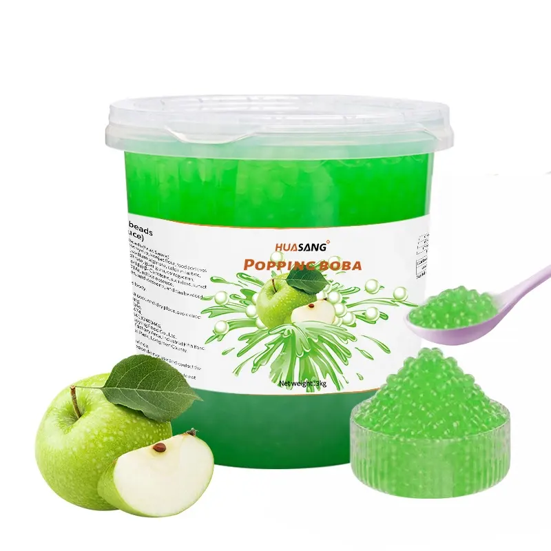 taiwan high quality 3kg instant green apple bursting popping boba pearl with halal certificate for milk bubble tea raw materials