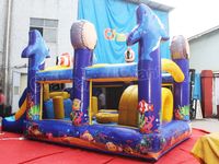 Structure Gonflable Commerciale Promotionnelle à Thème Océan, Volcan, Dinosaure, Anime, avec Toboggan Aquatique et Zones de Saut pour Location de Fêtes