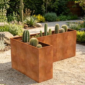 Jardinière modulaire en acier Corten en forme <span class=keywords><strong>de</strong></span> L, robuste, en acier patinable, pour la maison et l'extérieur - Product Image 1
