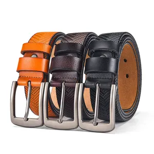 Premium striped design wholesale vintage pin buckle men's PU belt