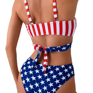 Nuevo Conjunto de Bikini de Cintura Alta con Estampado de Bandera 2026 para Mujer, Traje de Baño de Dos Piezas con Lazos Cruzados <span class=keywords><strong>en</strong></span> la Espalda, Estilo Europeo Americano - Product Image 5