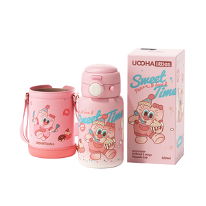 Uoohalittles 500ml đôi tường chai nước 316 thép không gỉ rò rỉ bằng chứng trẻ em ly với rơm thể thao chai uoohalittles Flask - Product Image 3