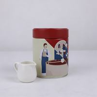 Lata Universal para Envasar Granos de Café, Etiqueta Personalizable, Tapa Roja, Cuerpo Beige, Diseño Clásico, Apta para Alimentos