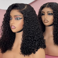 Wig Bob Pendek Ikal Dalam Murah, Rambut Asli Manusia, Wig Tanpa Lem HD dengan Lace Transparan, Wig Frontal Rambut Virgin India Mentah untuk Wanita Kulit Hitam