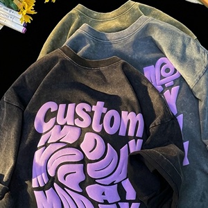 T-shirt personalizzata con stampa 3D a rilievo, vestibilità ampia, da <span class=keywords><strong>uomo</strong></span>, oversize, lavaggio acido, 100% cotone, spalle scese, all'ingrosso - Product Image 2