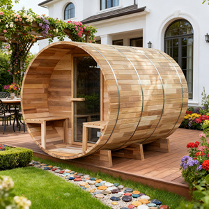 Cedro rojo <span class=keywords><strong>canadiense</strong></span> 2-6 personas Sauna al aire libre Precio de fábrica Jardín Buen medio vidrio Multi-End Barril de madera Sauna al aire libre - Product Image 4