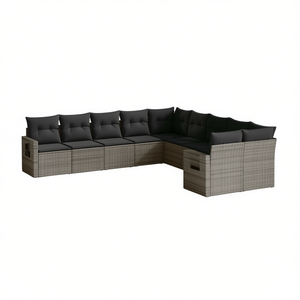Modular Grey PE <b>Rattan</b> Garden <b>Sofa</b> Set Steel Frame Outdoor Furniture 10 Seater Contemporary Design - Product Image 1