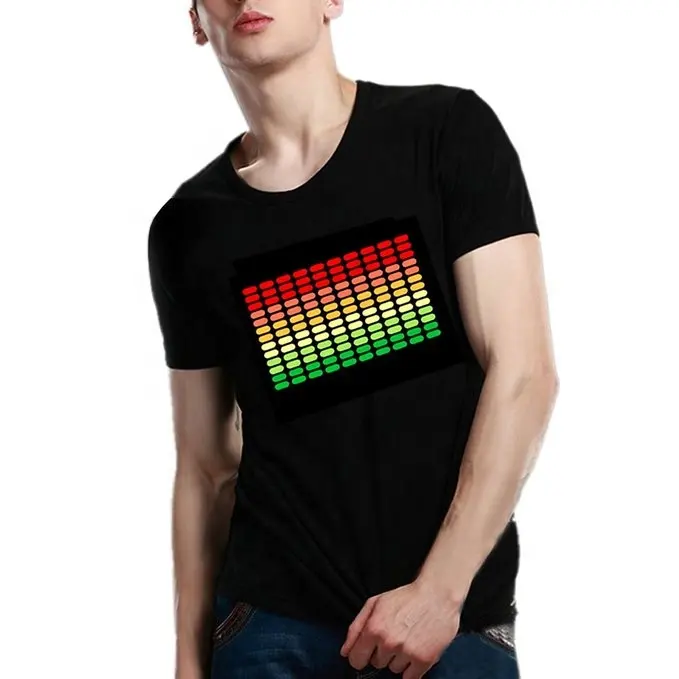 High parlaklık özel EL sac yanıp sönen parti T-shirt Unisex LED T-shirt pamuk ses aktif T-shirt müzik çubuğu