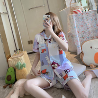 Offre Spéciale à manches courtes en vrac femmes vêtements de nuit 2 pièces ensemble pyjamas lait soie revers dessin animé maison porter pour l'été