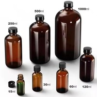 Vente en gros de 15ml 30ml 60ml 120ml 250ml 500ml 1000ml Bouteilles rondes en verre Boston brun ambré clair avec bouchon en plastique noir