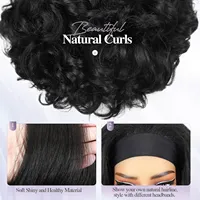 Perruque Bandeau Bouclée Africaine Longue en Cheveux Synthétiques Classique Élastique Volumineuse Ondulée Profonde Sans Colle