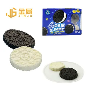 Grosir kreatif hitam putih dua warna Fudge biskuit bentuk Chewy permen Gummy lembut