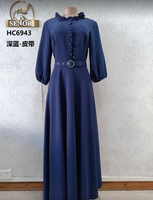 Gaun Muslim Wanita Lengan Panjang Kerah Lebar Warna Solid Elegan Manis Bahan Spandex Lipit Oversize Ramah Lingkungan untuk Pernikahan Musim Dingin