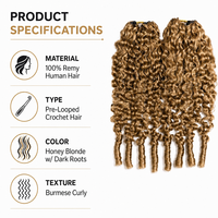 Extensions de cheveux humains bouclés à pointe effilée style birman, pré-bouclées, pour tresses torsadées bohèmes, avec fil invisible, vente en gros