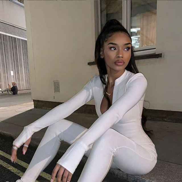 Ins Hot Sale Xs Women Clothing High Neck Long Sleeve Bodycon Jumpsuit Nice Fitting Stretchy One Piece Rompers for Women