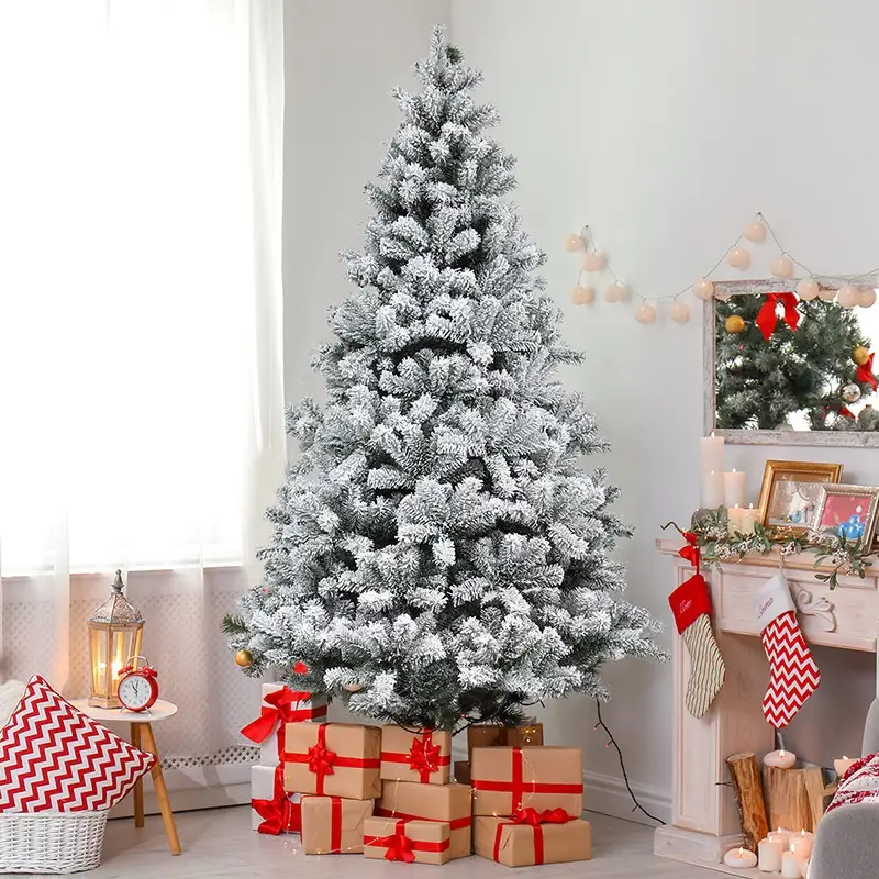 Árbol de Navidad artificial de 150CM con Flocado de brillo blanco para decoraciones para el hogar y el Festival
