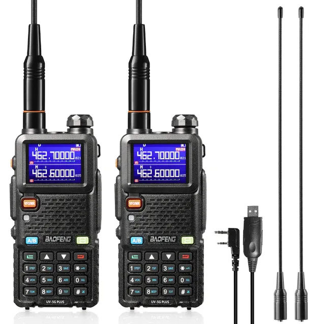 UV-5G פלוס BAOFENG 5W GMRS רדיו כף יד לטווח ארוך נטענת רדיו דו כיווני עם קבלת מזג אוויר NOAA (1 זוג)