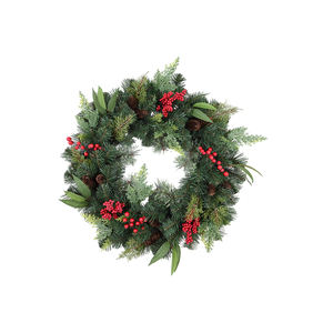 Factory Customized 30inch Pvc <b>Decoration</b> Festive Red Berry Pine Cones Christmas <b>Wreath</b> - Product Image 1