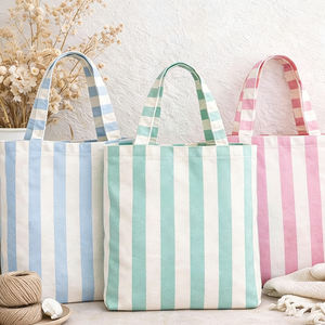 Bolsa de Mano de Lona a <span class=keywords><strong>Rayas</strong></span> Personalizada al por Mayor, Bolsa de Compras Casual para la Playa con Asas - Product Image 4