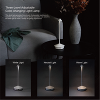 Lampe de nuit LED en forme de pyramide rechargeable Lampe de table portable 3 couleurs à gradation tactile pour chambre à coucher à cône en métal